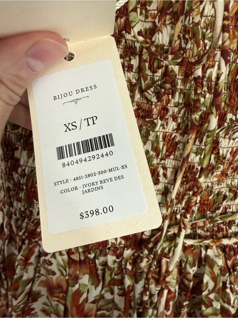 Doen Bijou Brown Floral Smocked Maxi Dress in Ivory Reve Des Jardins - Picture 11 of 13